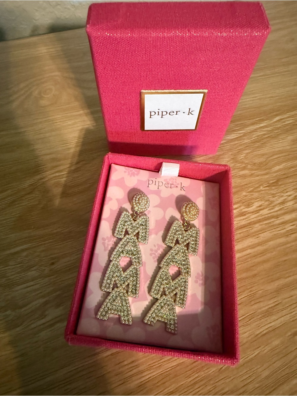 Piper K Gold Crystal 'MAMA' Dangle Earrings
